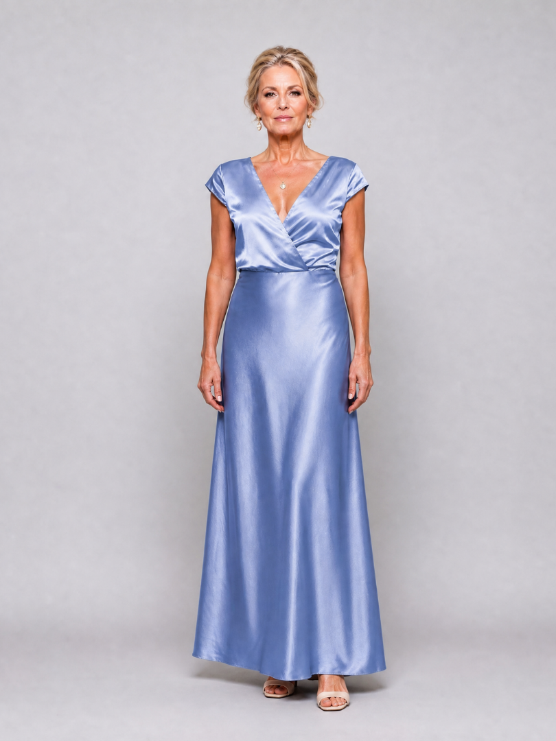 Samouse | Maxi Dress with Cap Sleeves and Wrap Bodice