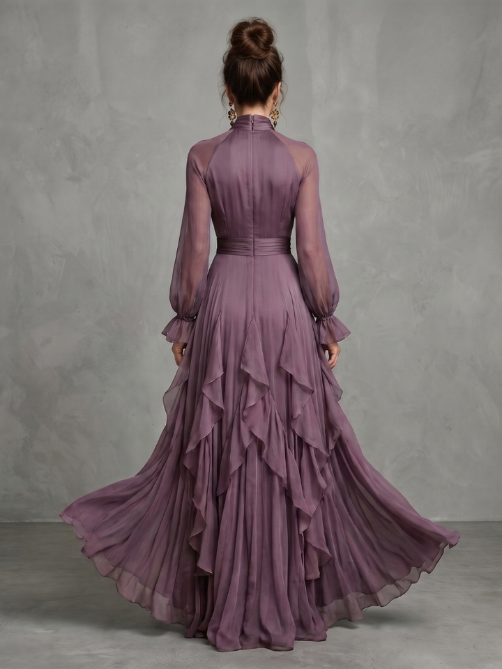 Demetria | Ruffled Tiered Maxi Dress with Tie Neck