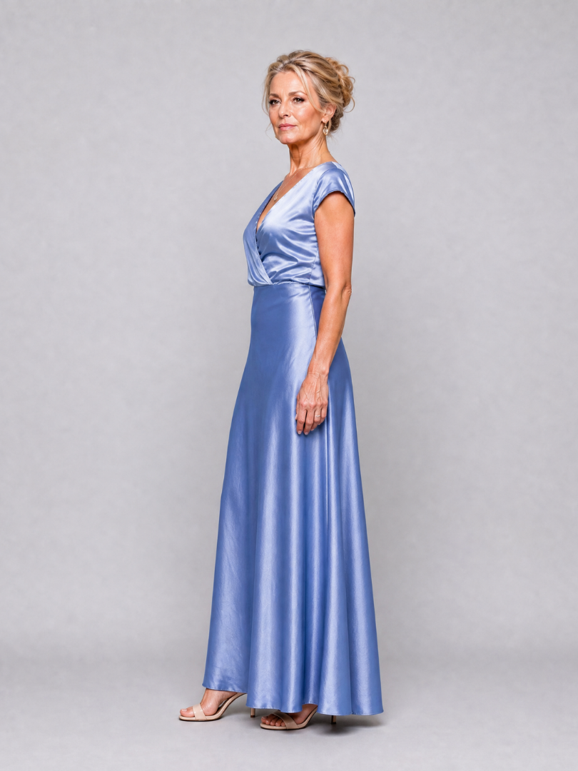 Samouse | Maxi Dress with Cap Sleeves and Wrap Bodice