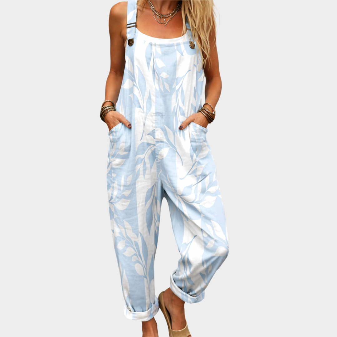 Indie™ | Blue & White Print Overalls