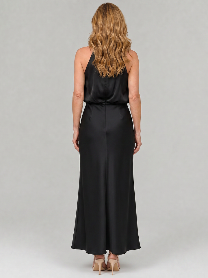 Nopal | Sleeveless Midi Dress with Draped Neckline