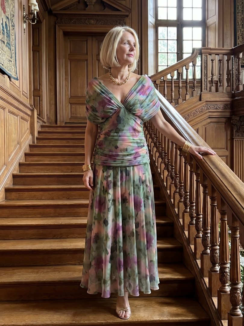 Calen | Flow Midi Dress" can be rewritten as "Calen | Midi Dress with Flowing Design.