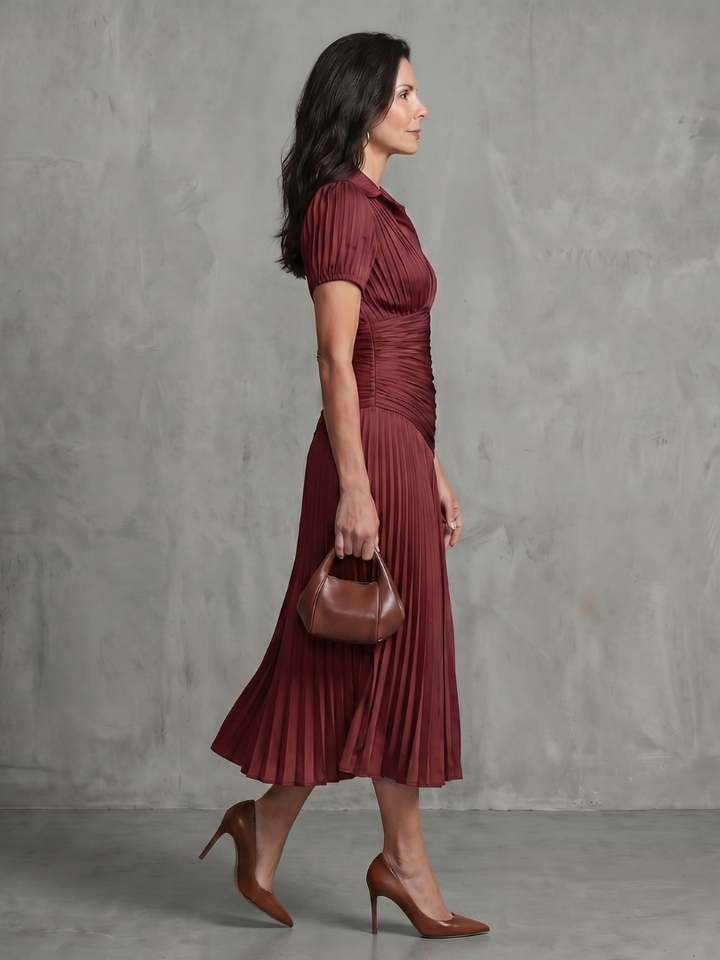 Bella | Striped Midi Dress with Pleated Waist
