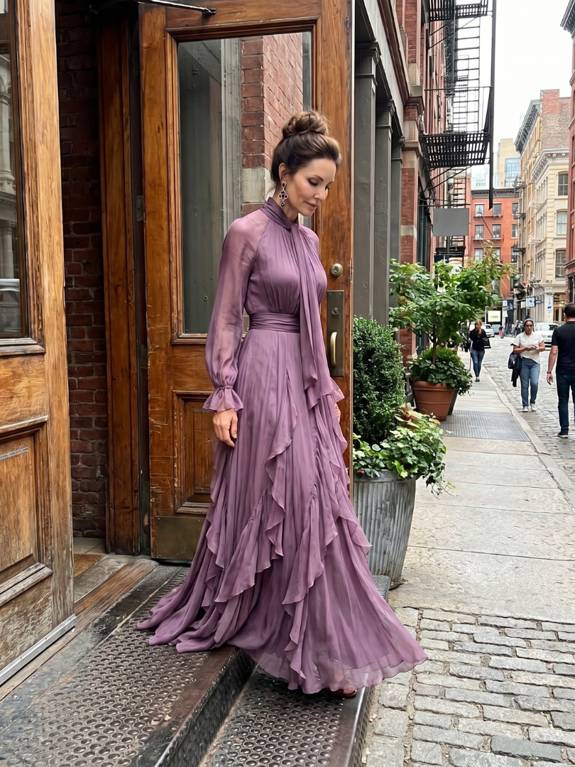 Demetria | Ruffled Tiered Maxi Dress with Tie Neck