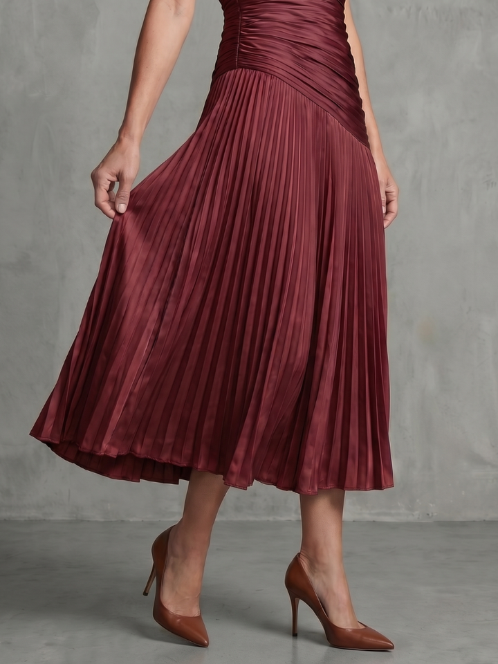 Bella | Striped Midi Dress with Pleated Waist