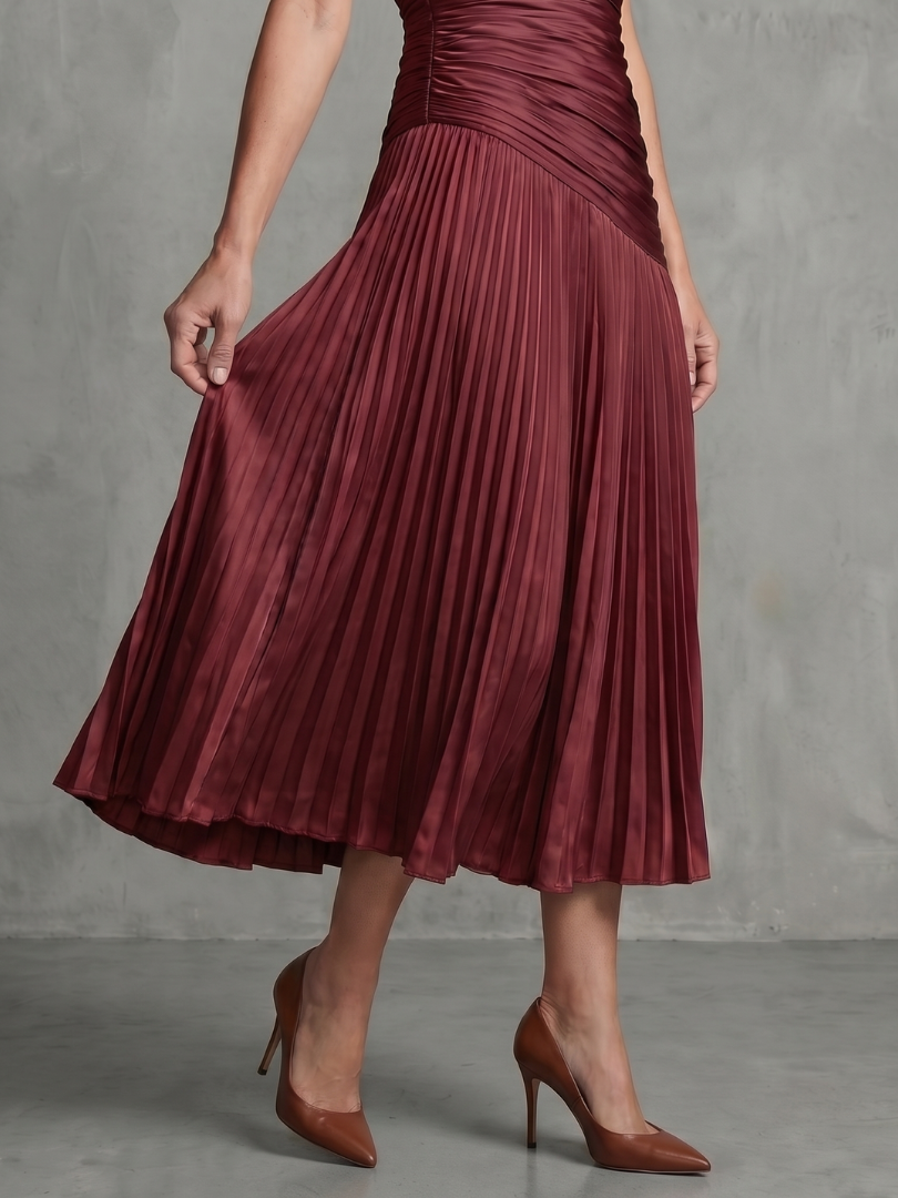 Theodora | Striped Midi Dress with Pleated Waistline