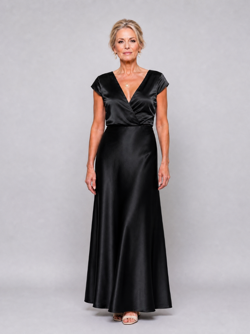 Samouse | Maxi Dress with Cap Sleeves and Wrap Bodice