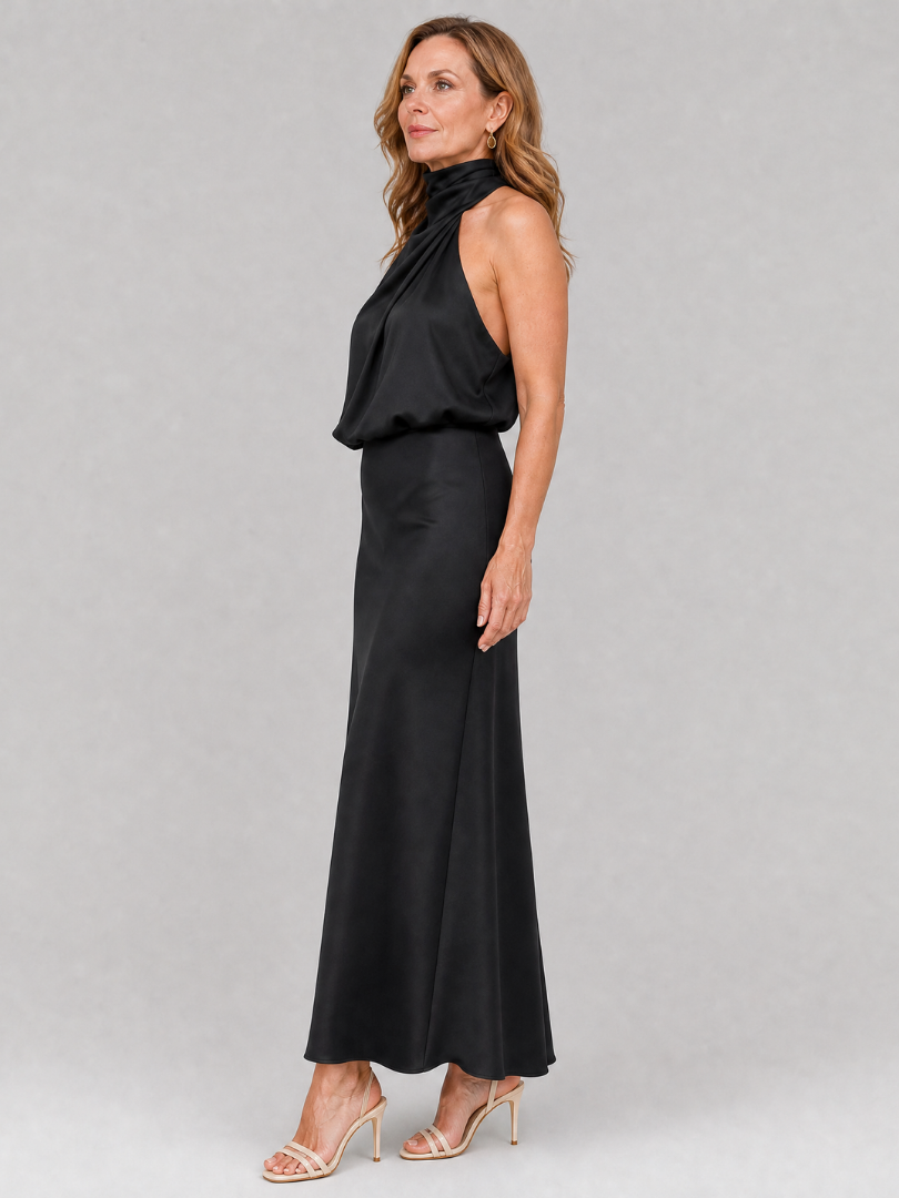 Nopal | Sleeveless Midi Dress with Draped Neckline