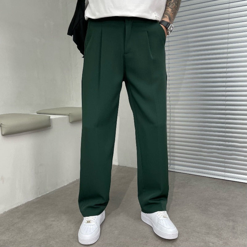 Men's Dress Pants - Pleated Wide Leg Straight Cut Belt Loops