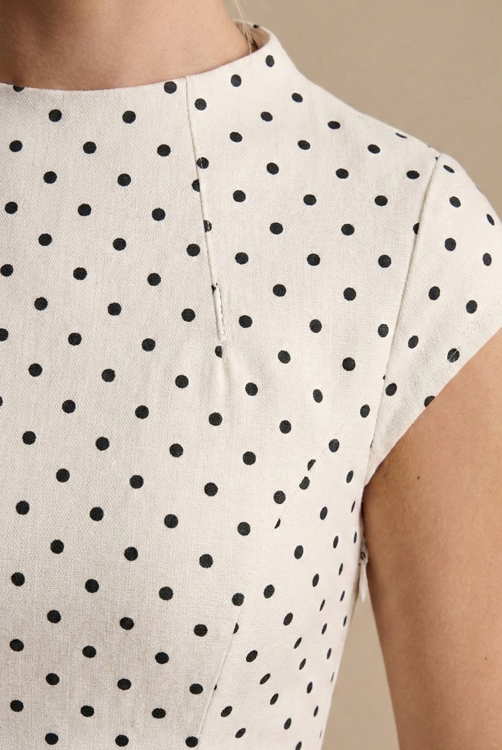 Women's White Polka Dot Maxi Dress - Cap Sleeve Pleated A-Line Skirt