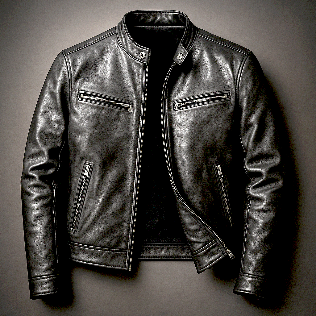 Men's Biker Jacket - Stand Collar - Full Zip - Multi Pocket