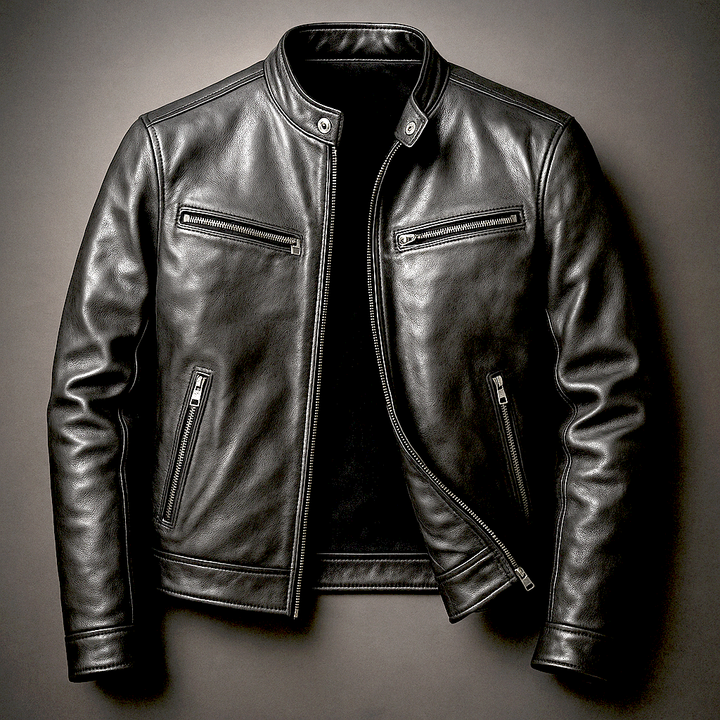 Men's Biker Jacket - Stand Collar - Full Zip - Multi Pocket