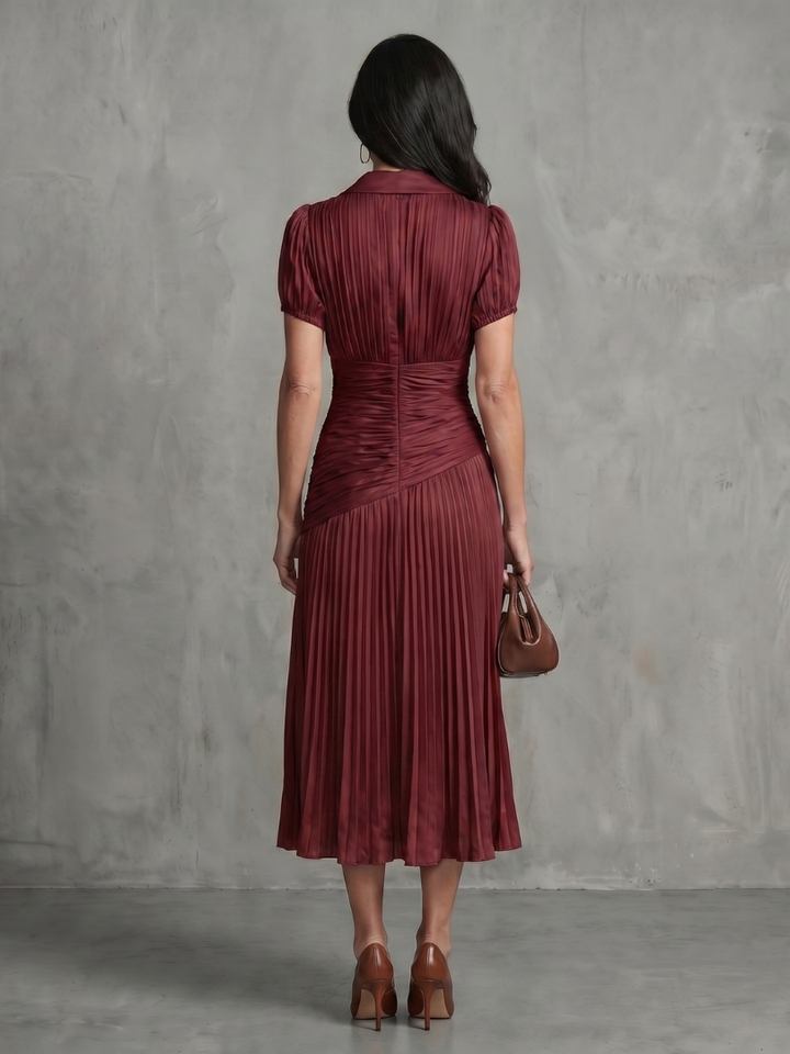Bella | Striped Midi Dress with Pleated Waist
