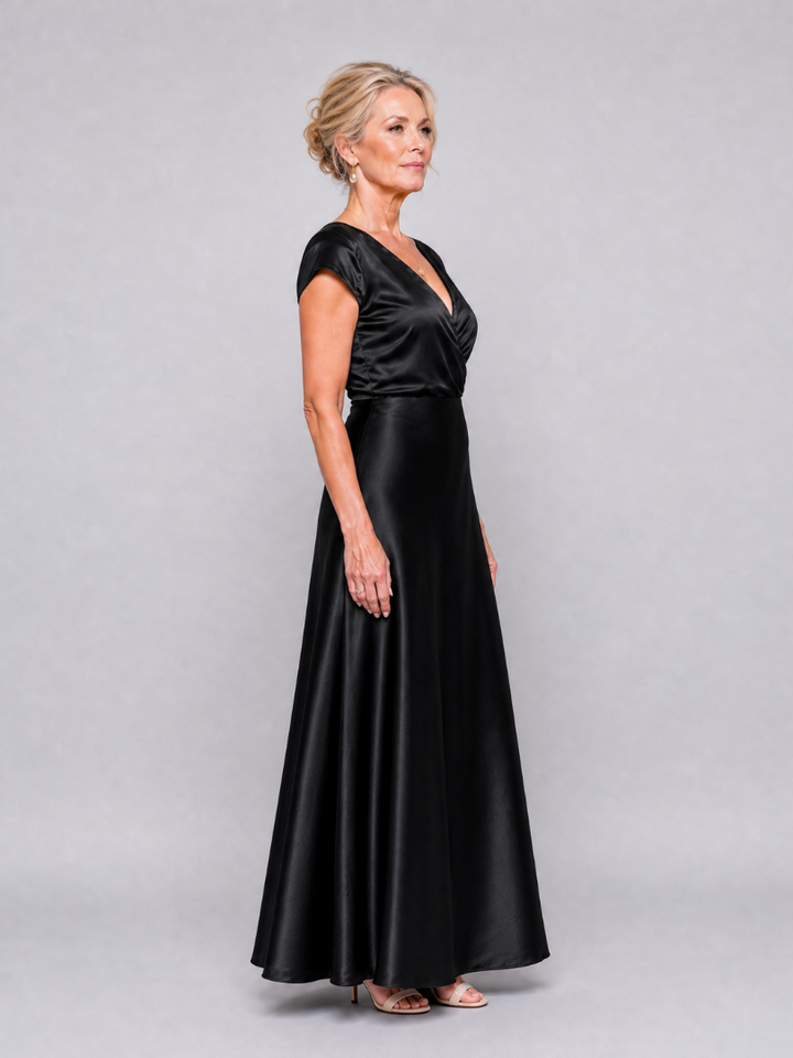Samouse | Maxi Dress with Cap Sleeves and Wrap Bodice