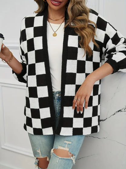 Crossmark Checkered Knit Cardigan
