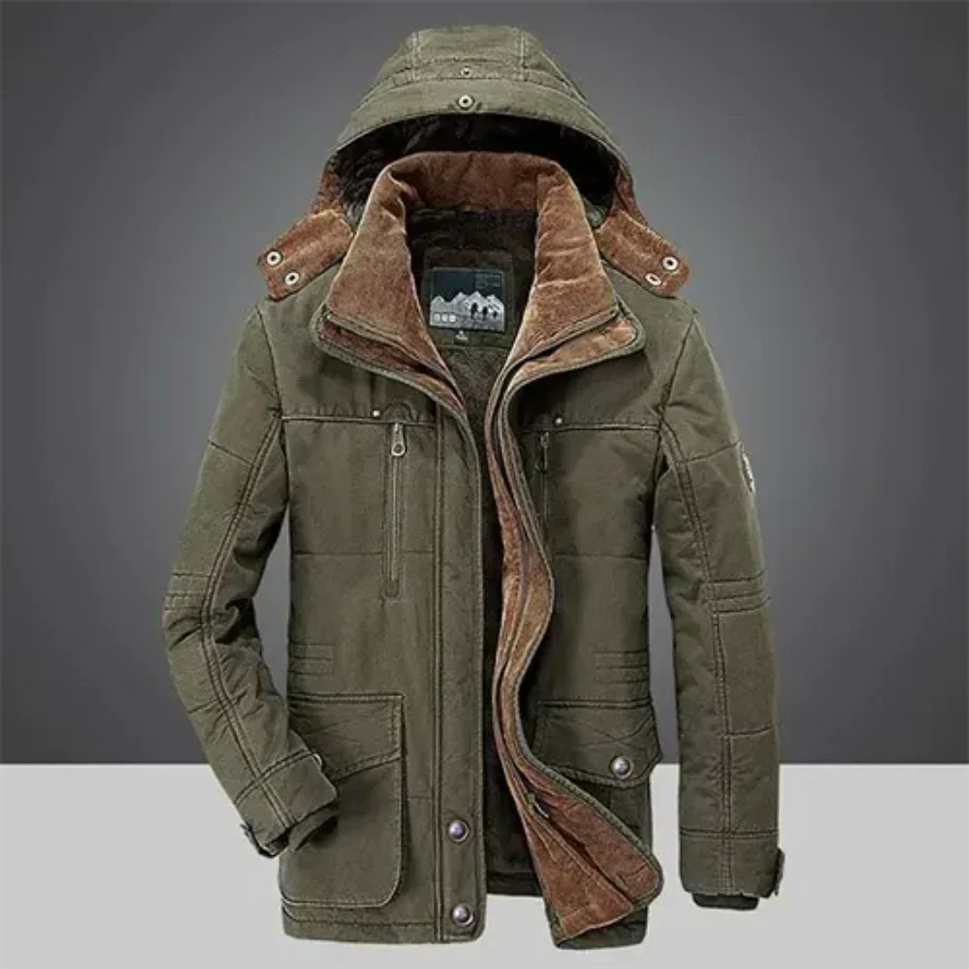 Men's Hooded Parka Jacket with Fleece Lining - Detachable Hood - Multi-Pocket - Winter Style