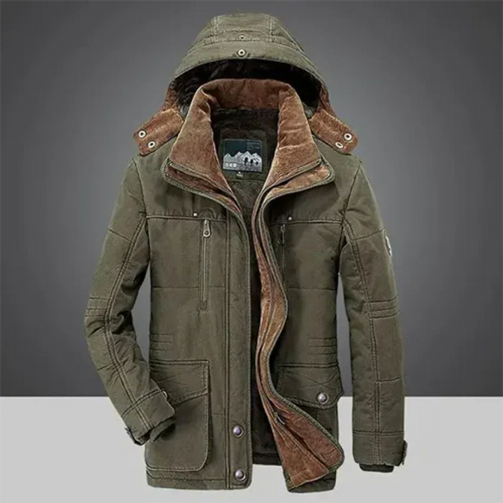 Men's Hooded Parka Jacket with Fleece Lining - Detachable Hood - Multi-Pocket - Winter Style