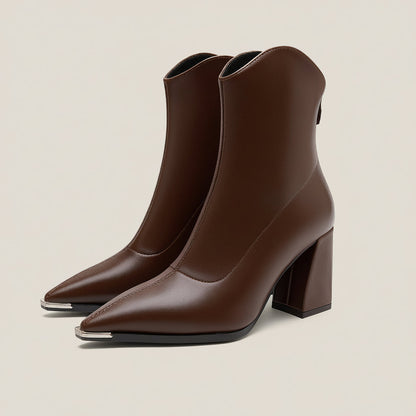 Women’s Pointed Toe Ankle Boots with Side Zip Closure and Block Heel