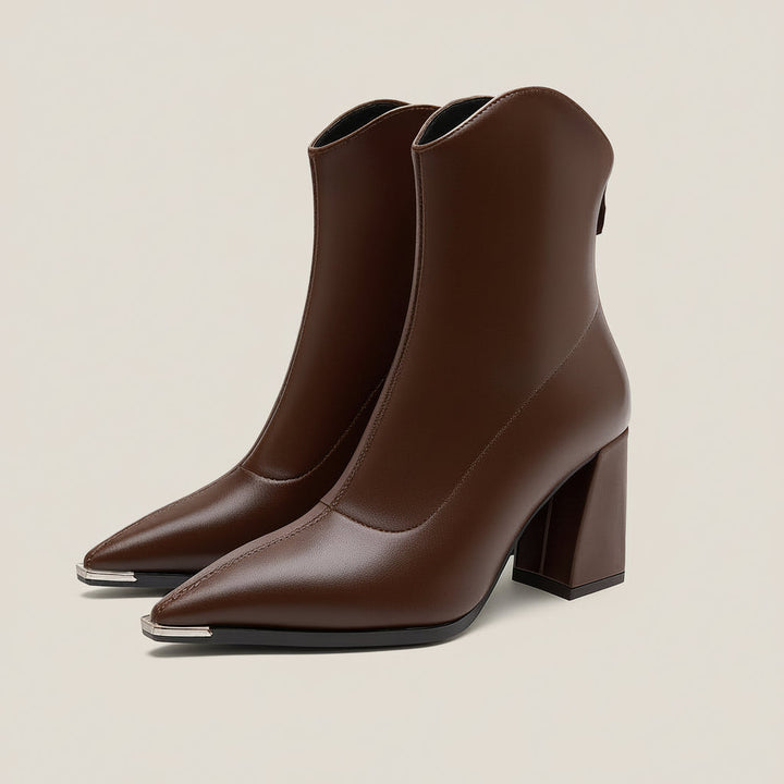 Women’s Pointed Toe Ankle Boots with Side Zip Closure and Block Heel