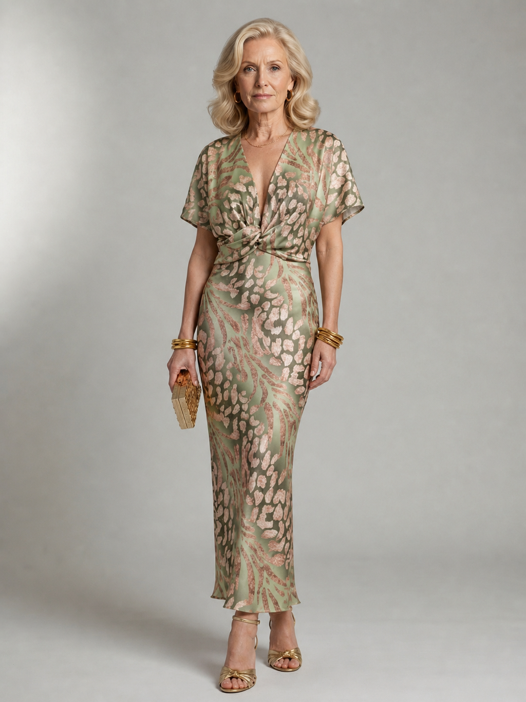 Stella & Grace™ | Abstract V-Neck Midi Dress with Twist Waist