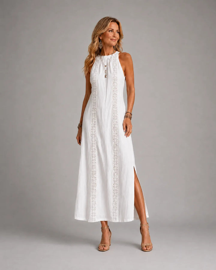Jimena | Casual Embroidered Mandarin Collar Midi Dress