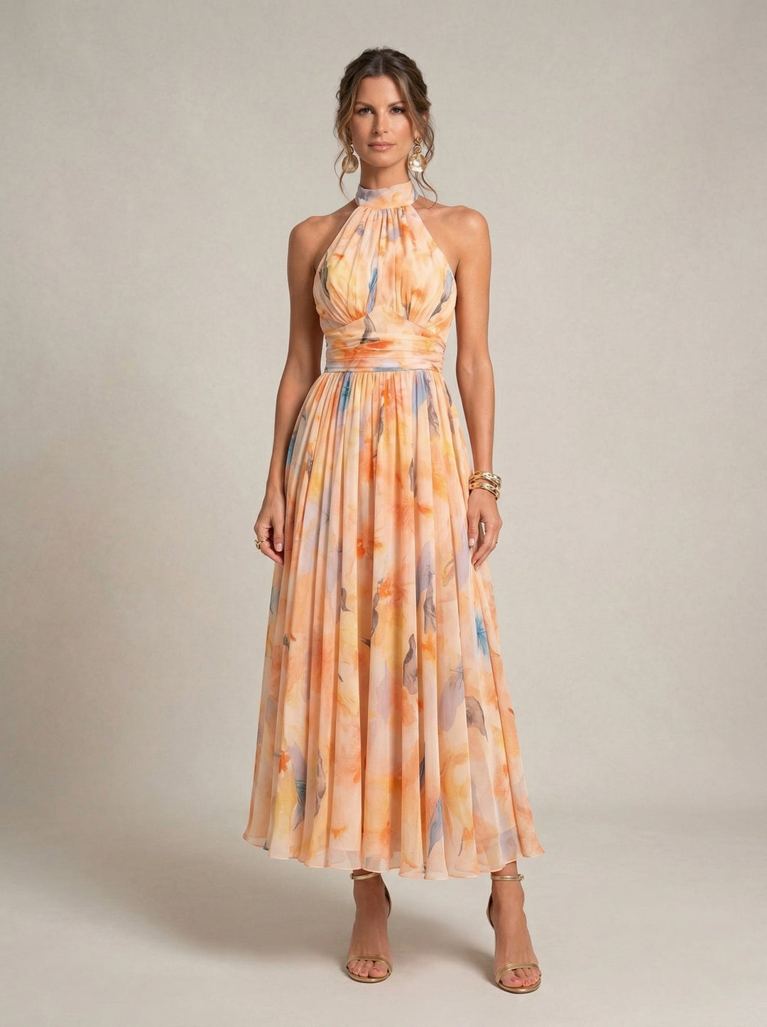 Esther™ | Watercolor Print Halter Dress