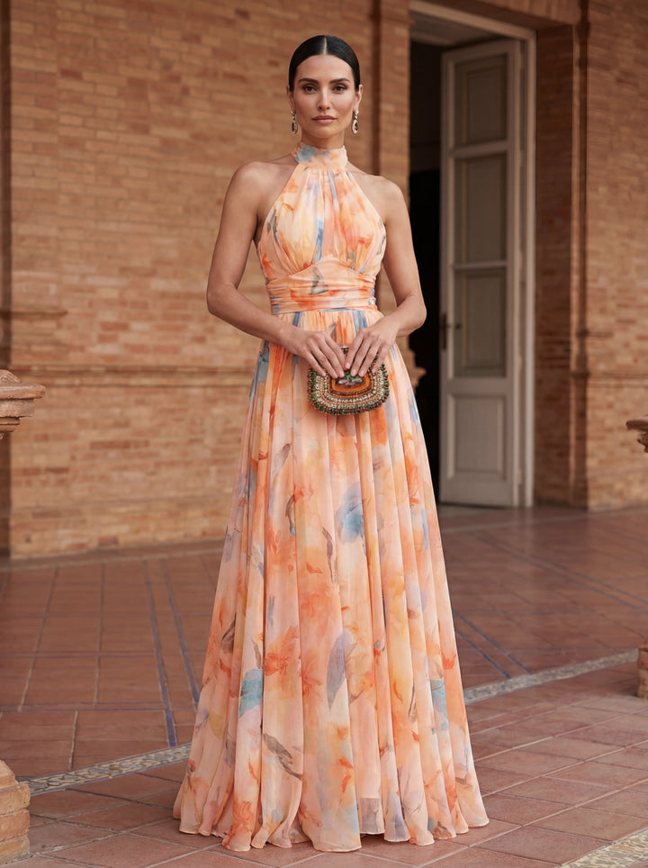 Esther™ | Watercolor Print Halter Dress