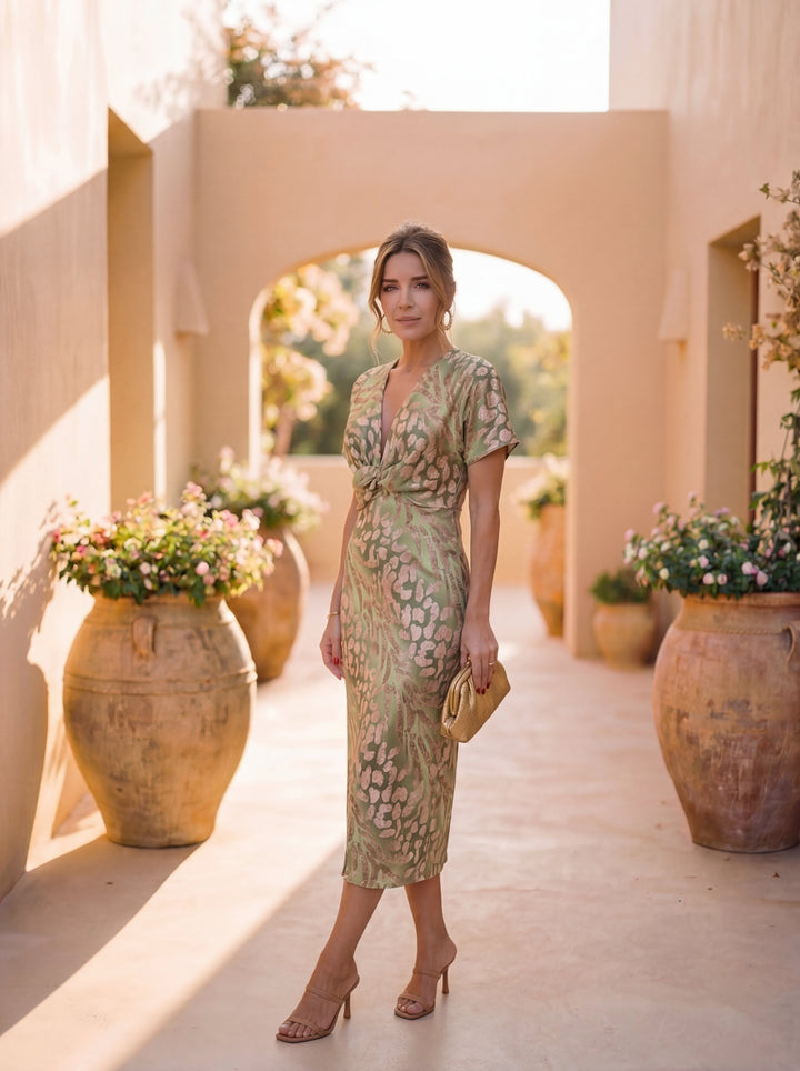 Fluid Midi Dress with Central Knot Detail
