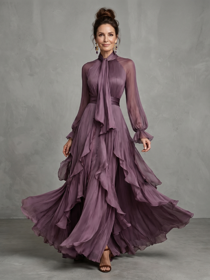 Demetria | Ruffled Tiered Maxi Dress with Tie Neck