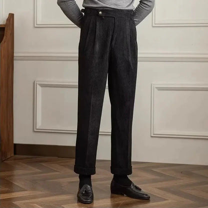 Men's Corduroy Pleated Pants - High Rise - Side Adjusters - Cuffed Hem