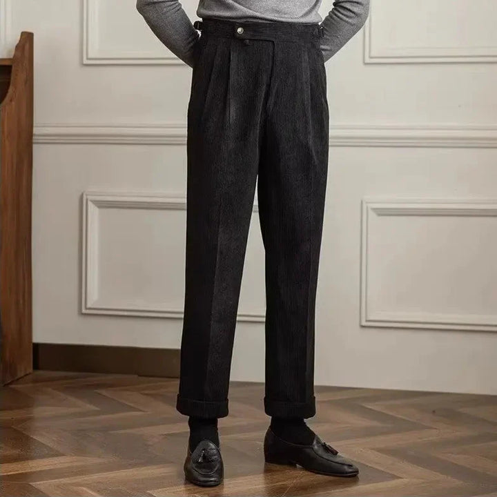 Men's Corduroy Pleated Pants - High Rise - Side Adjusters - Cuffed Hem