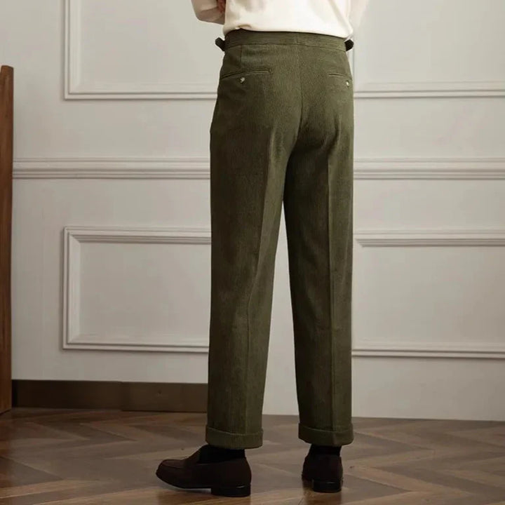 Men's Corduroy Pleated Pants - High Rise - Side Adjusters - Cuffed Hem