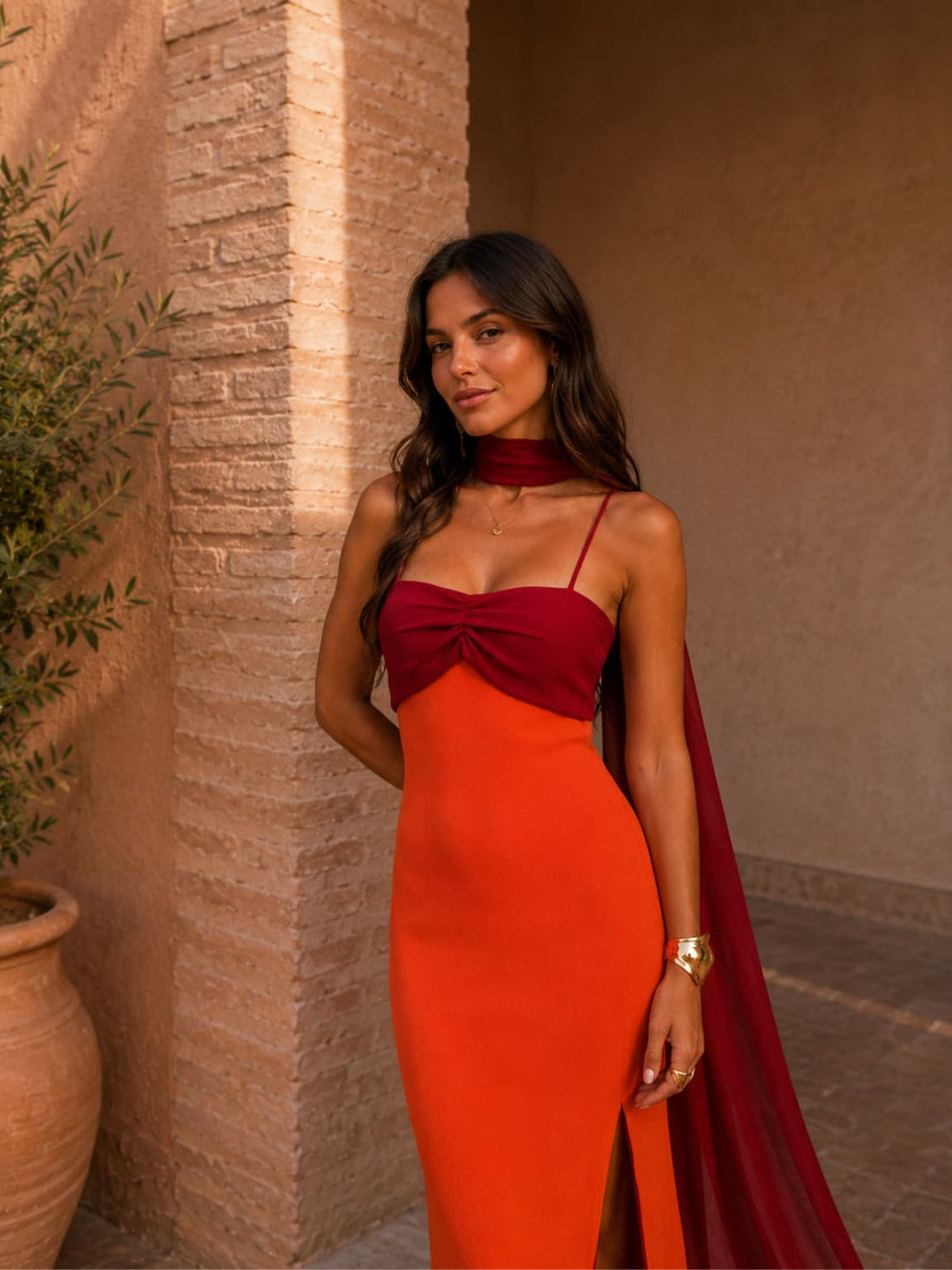 Bicolor Long Draped Dress