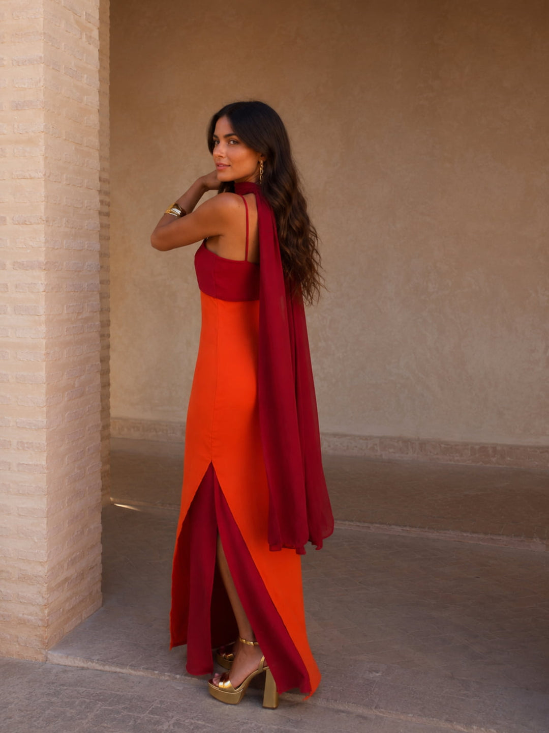 Bicolor Long Draped Dress
