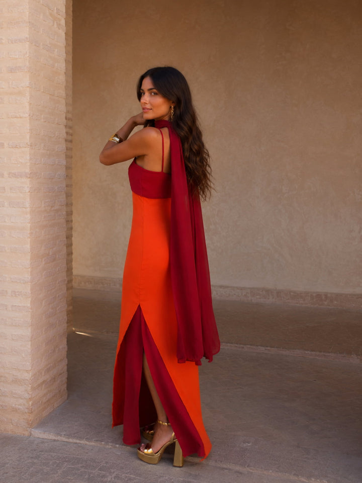 Bicolor Long Draped Dress