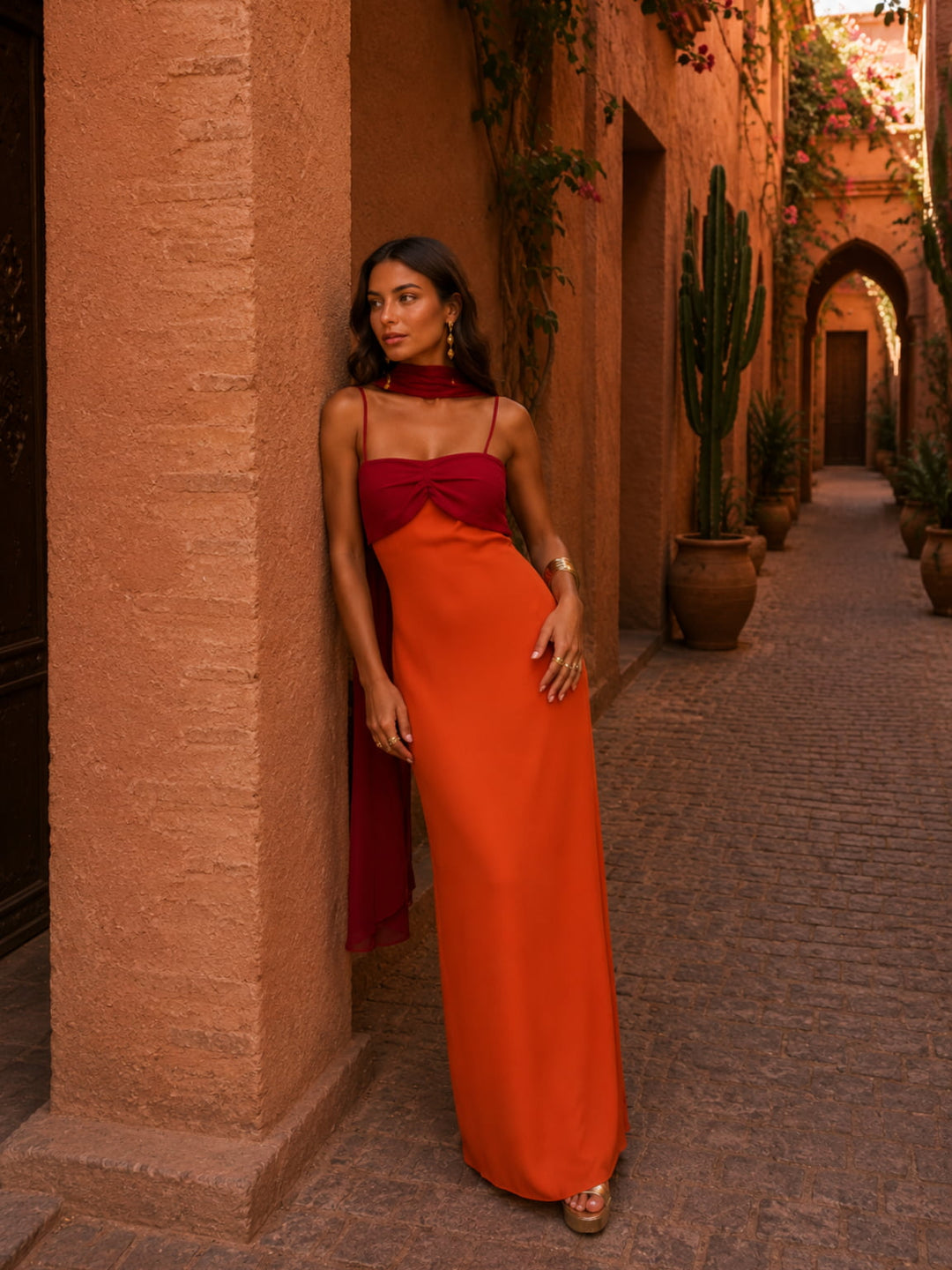 Bicolor Long Draped Dress