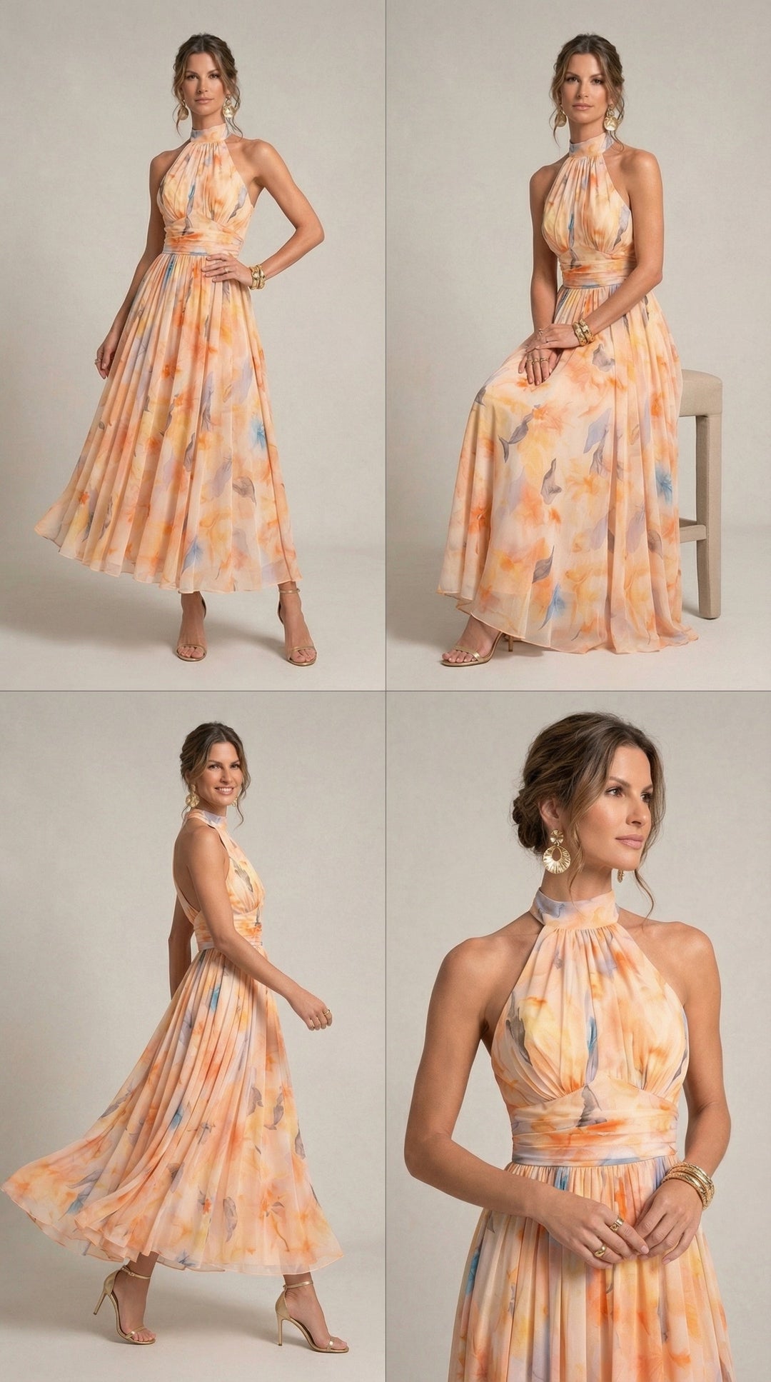 Esther™ | Watercolor Print Halter Dress