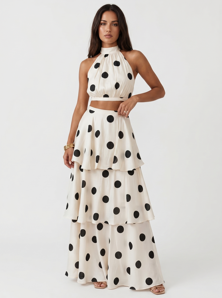 Polka Dot Skirt Set with Matching Top