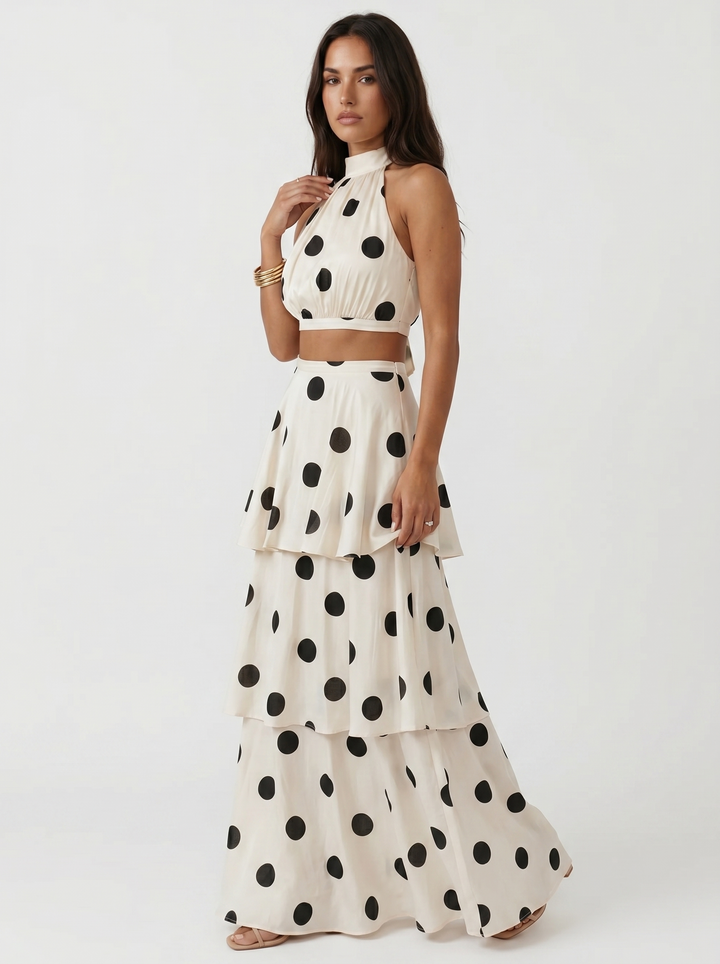 Polka Dot Skirt Set with Matching Top