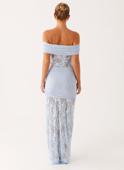 Women's Off The Shoulder Lace Maxi Dress With Tie Detail