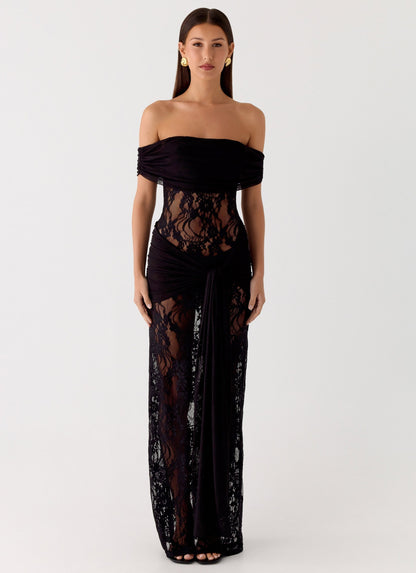 Women's Off The Shoulder Lace Maxi Dress With Tie Detail