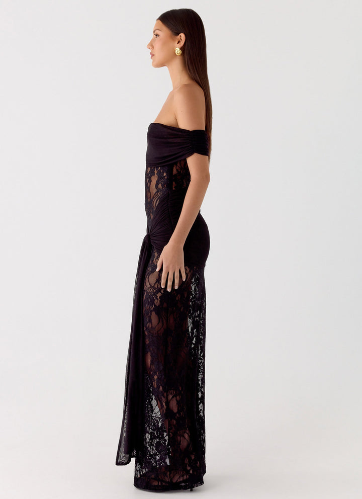 Women's Off The Shoulder Lace Maxi Dress With Tie Detail