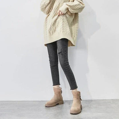 Women's Ankle Boots - Slip-On Platform Boot with Fleece Lining and Side Zip