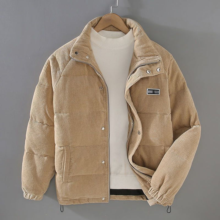 Men’s Quilted Stand Collar Puffer Jacket - Relaxed Fit Zip Front Outerwear