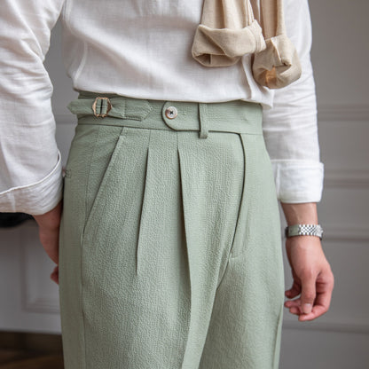 Men's Dress Pants - Pleated High Waist Side Buckle Tab Tapered