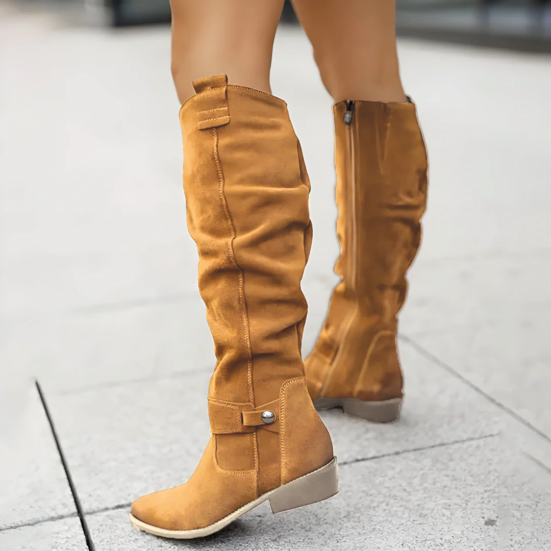 Women’s Knee-High Boots – Side Zip with Strap Detail