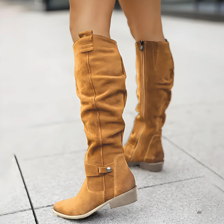 Women’s Knee-High Boots – Side Zip with Strap Detail