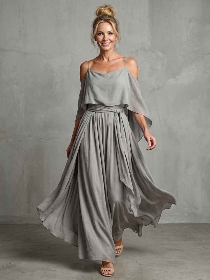 Marisol | Cold Shoulder Layered Drape Top & Wide Leg Pants Set
