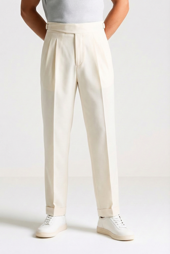 Men's Dress Pants - High Waist Pleated Tapered Cuffed Hem