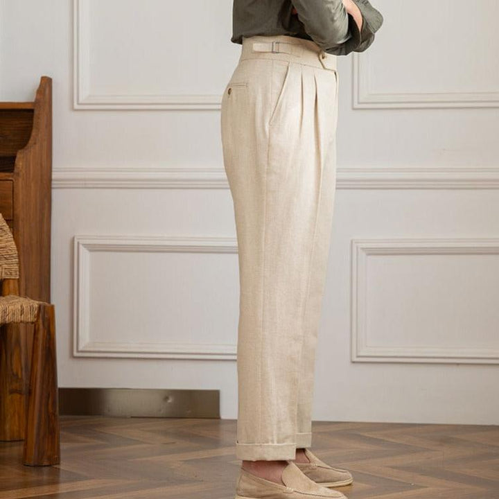 Men’s High-Waisted Pleated Trousers – Italian Style with Elongated Silhouette